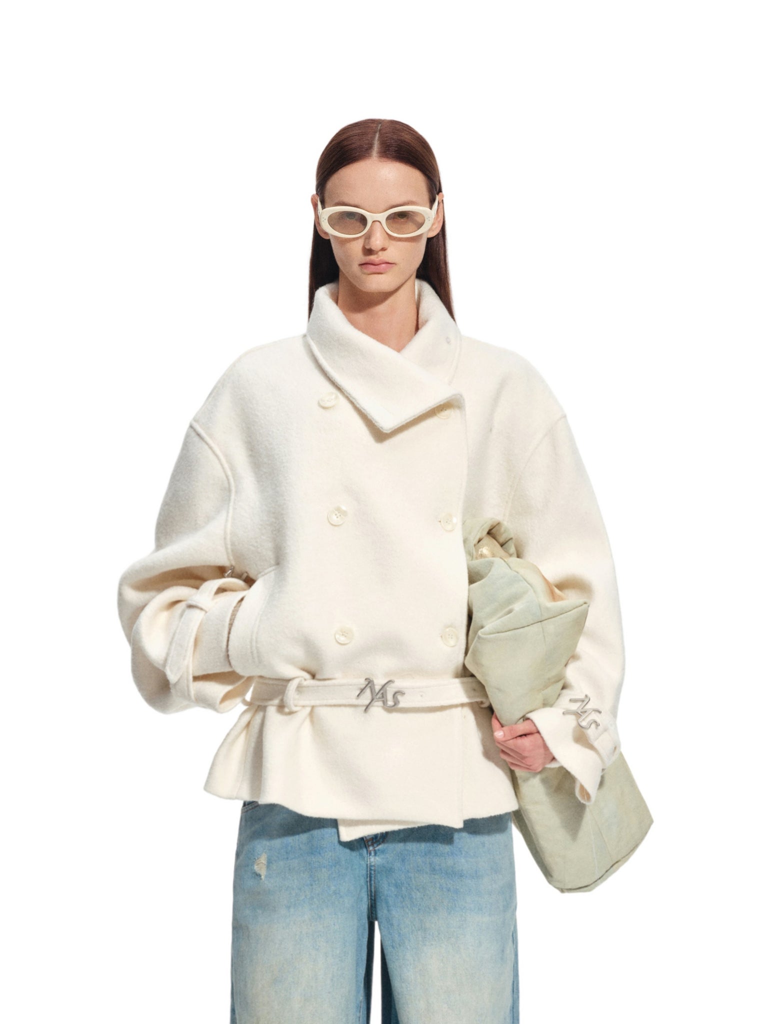 Frost White Layered Collar Woolen Jacket