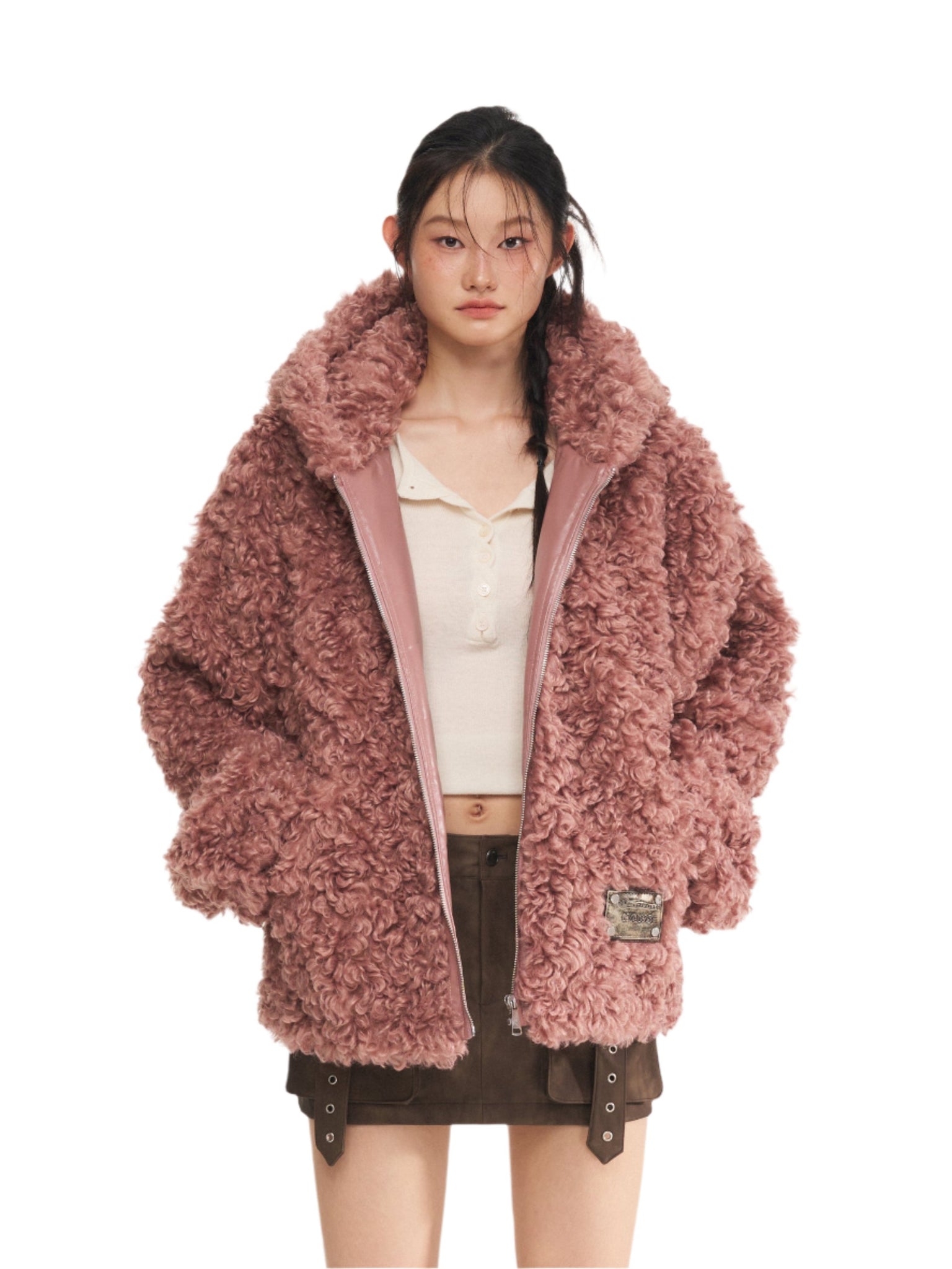 Pink Reindeer Man Faux Fur Coat