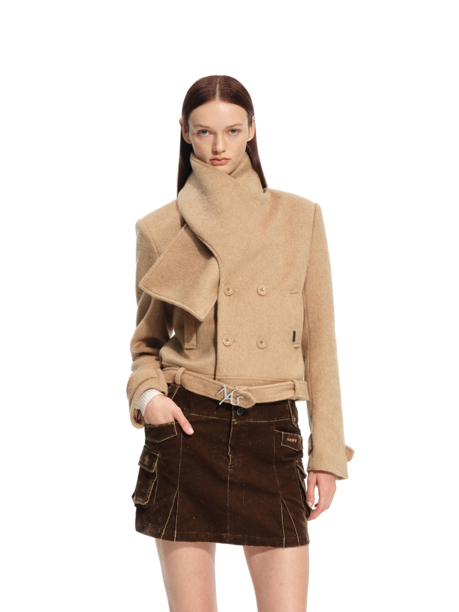 더스크 브라운 로스 숄 울 코트