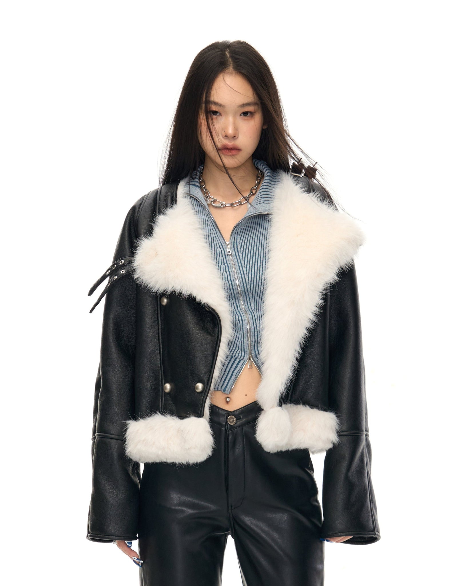 ARK Large Lapel Eco-friendly Fur Leather Coat