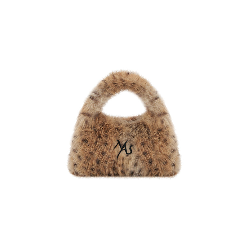 Beige Color Snow Black-night  Furry Tote