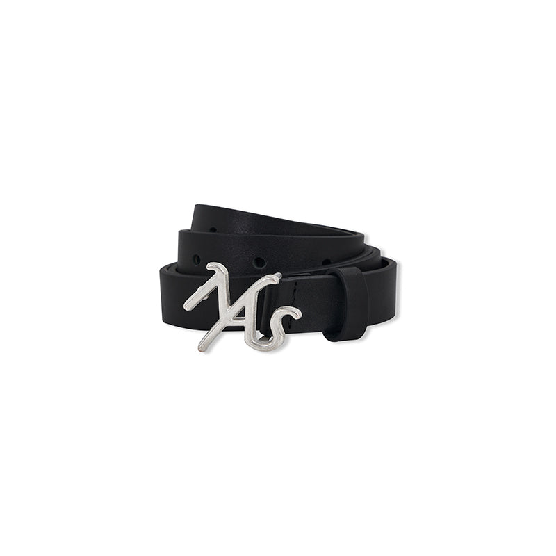 Black High Line Logo Cowhide Thin Belt