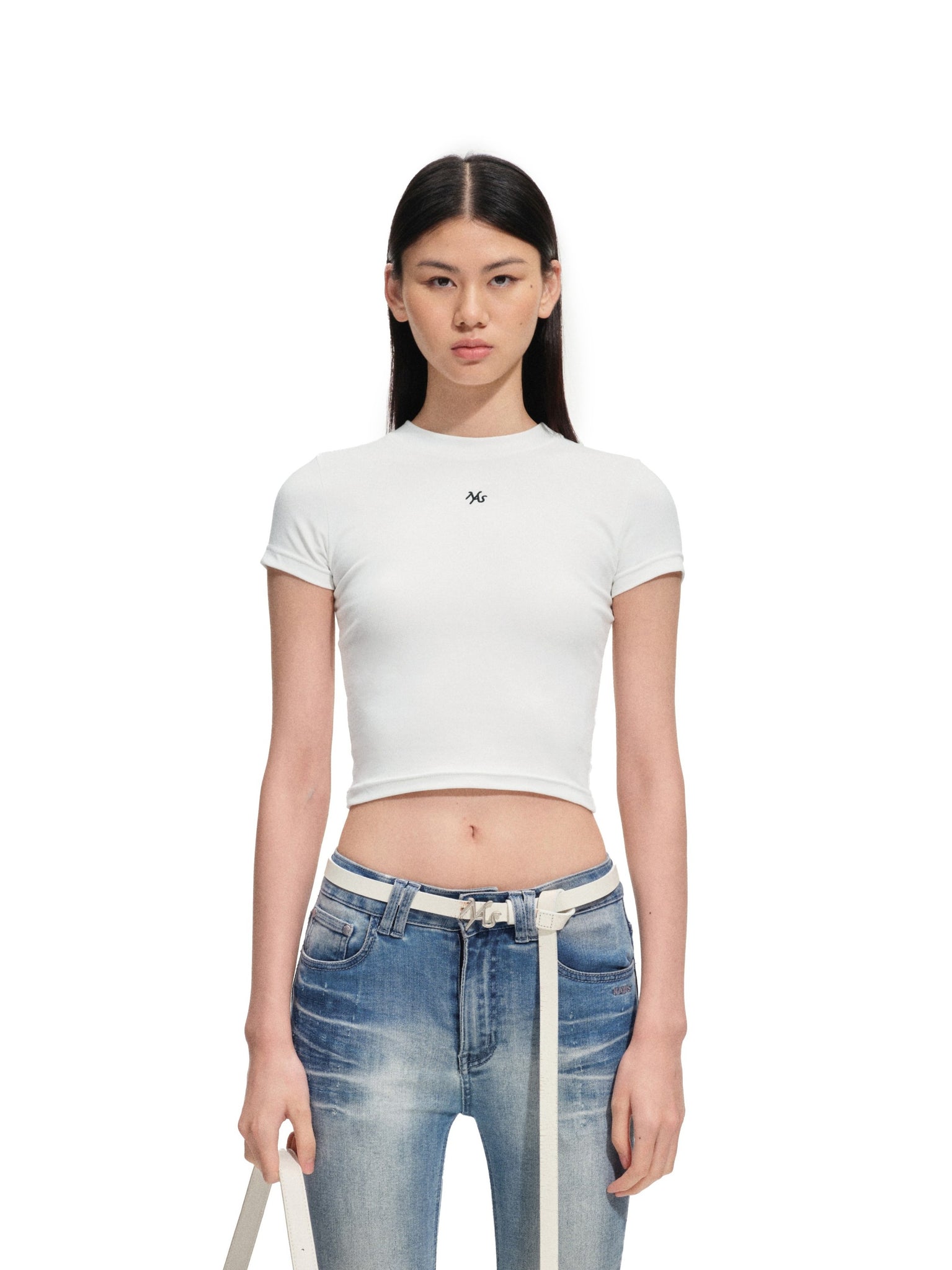 Cream White Classic Badge Slim-Fit Tee