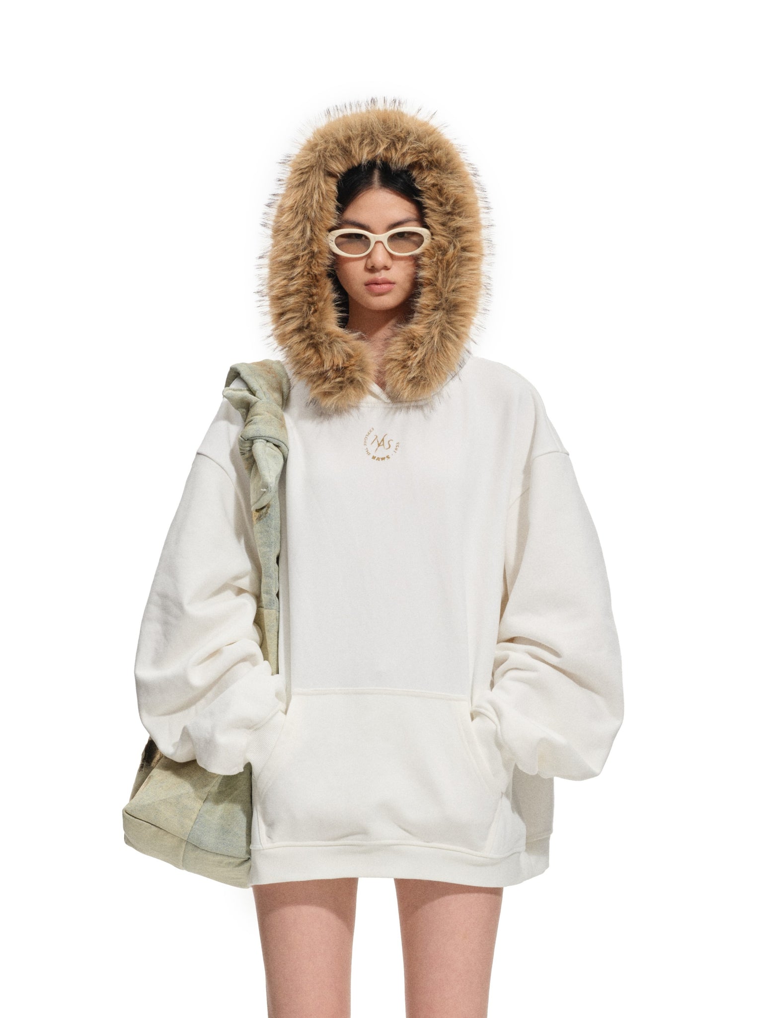 Snow Melt White Polar Loose Hoodie