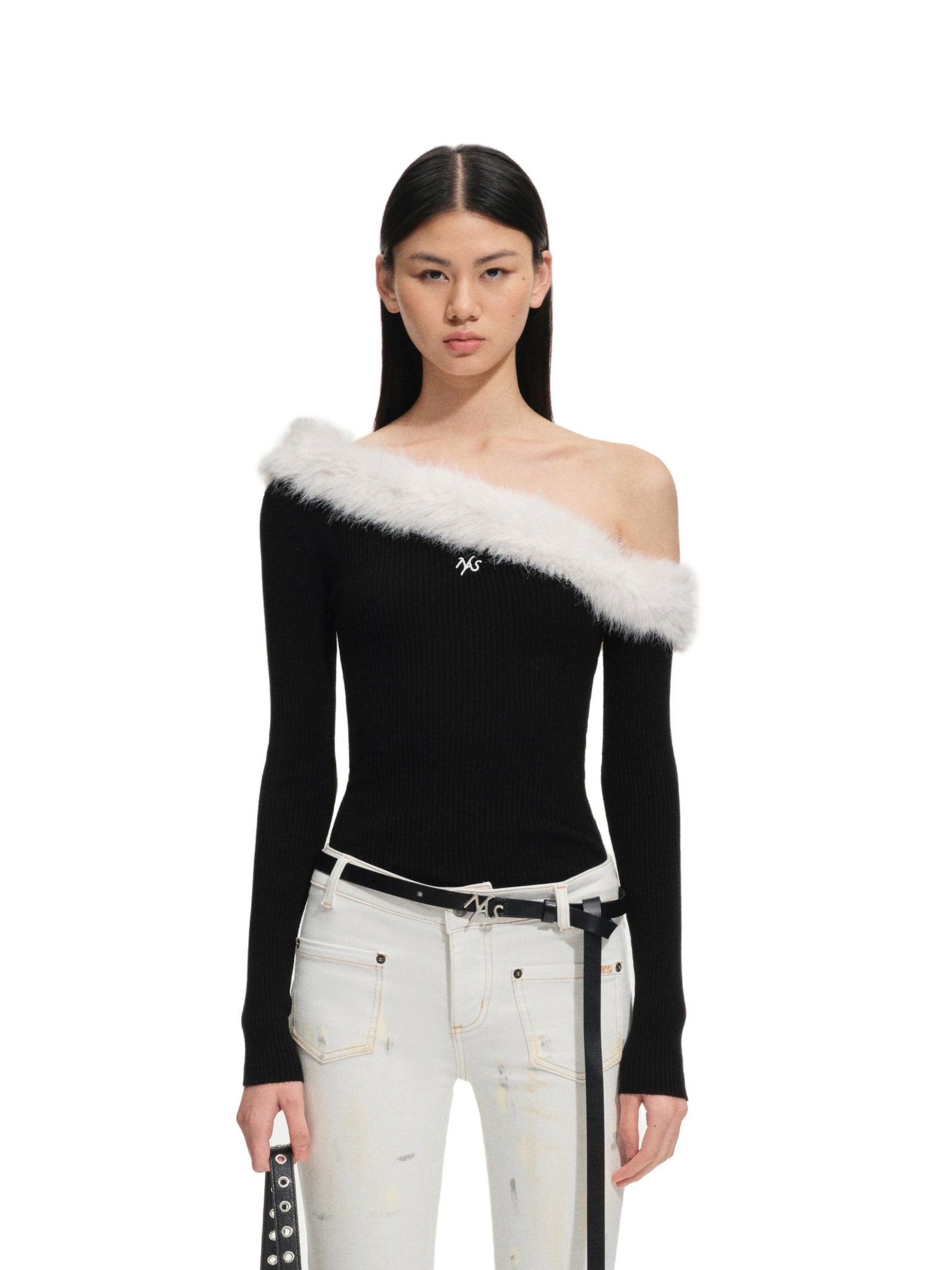 Mousse Black Sculptural Collar Knit Sweater