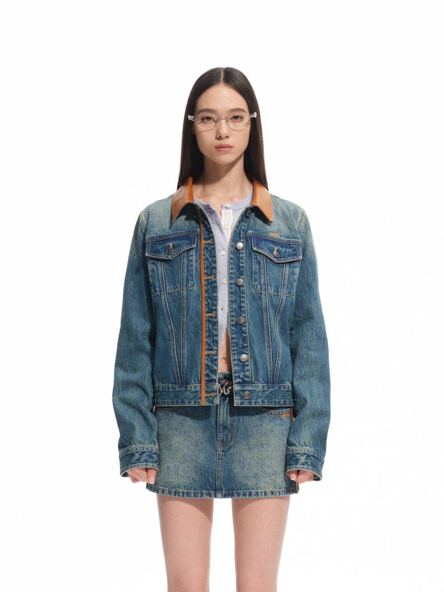 Plain Patchwork-Leather Jacket