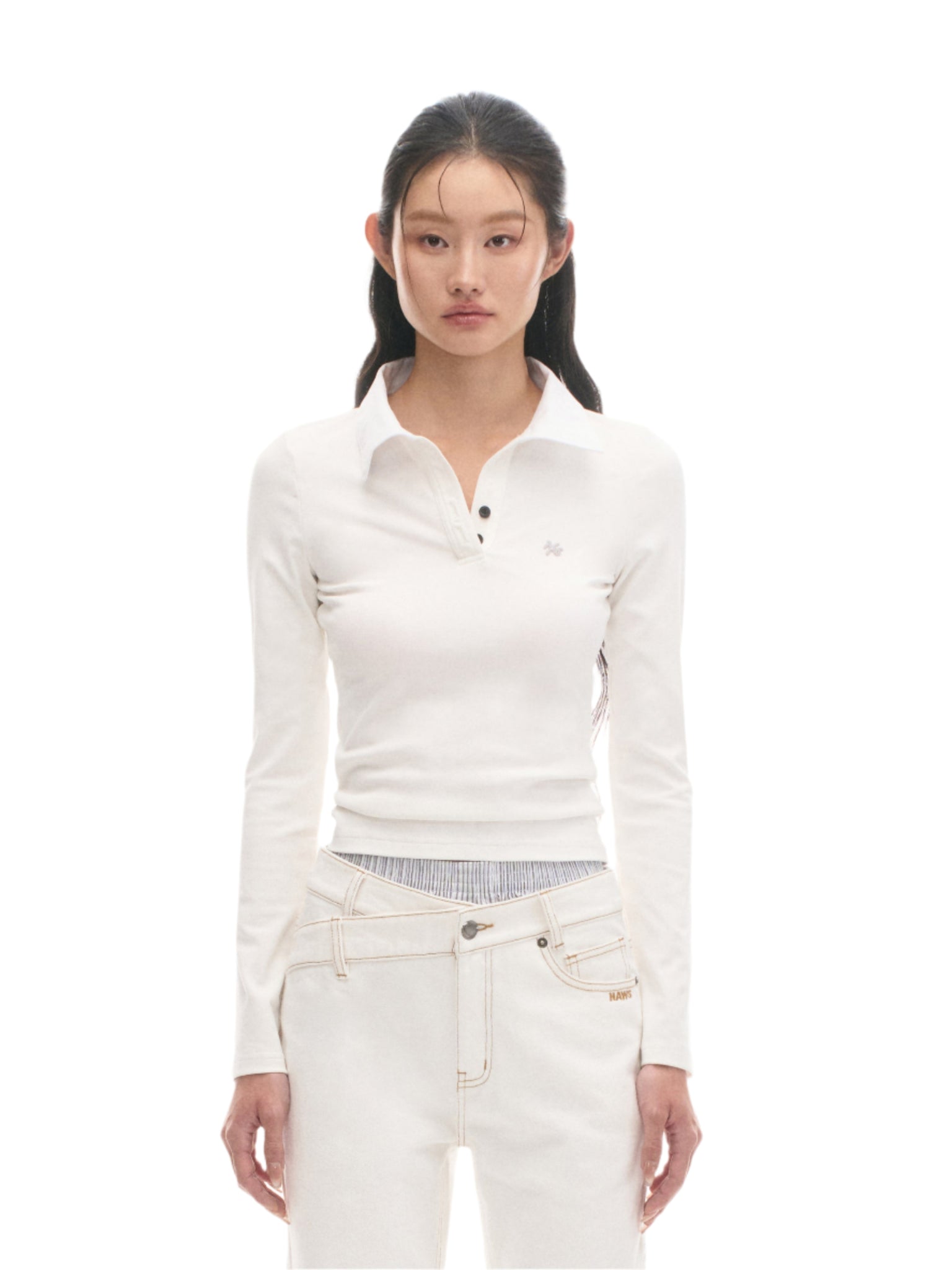 White Gentleman long-sleeved polo shirt